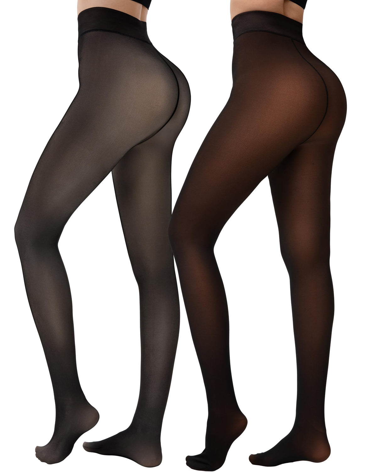HONGTEYA 2 Pairs Fleece Lined Tights Women - Warm Sheer Pantyhose Fake Translucent Tights Winter Thermal Leggings