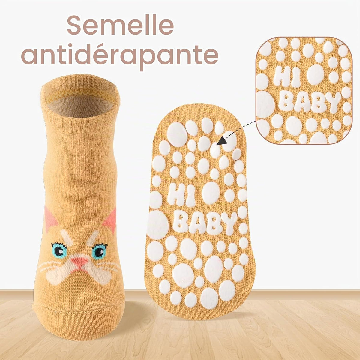 SockWaddles Chaussettes de bébé, 5 paires de chaussettes antidérapantes ABS respirantes pour enfants, chaussettes de bébé en coton, garçons et filles avec des animaux et des licornes