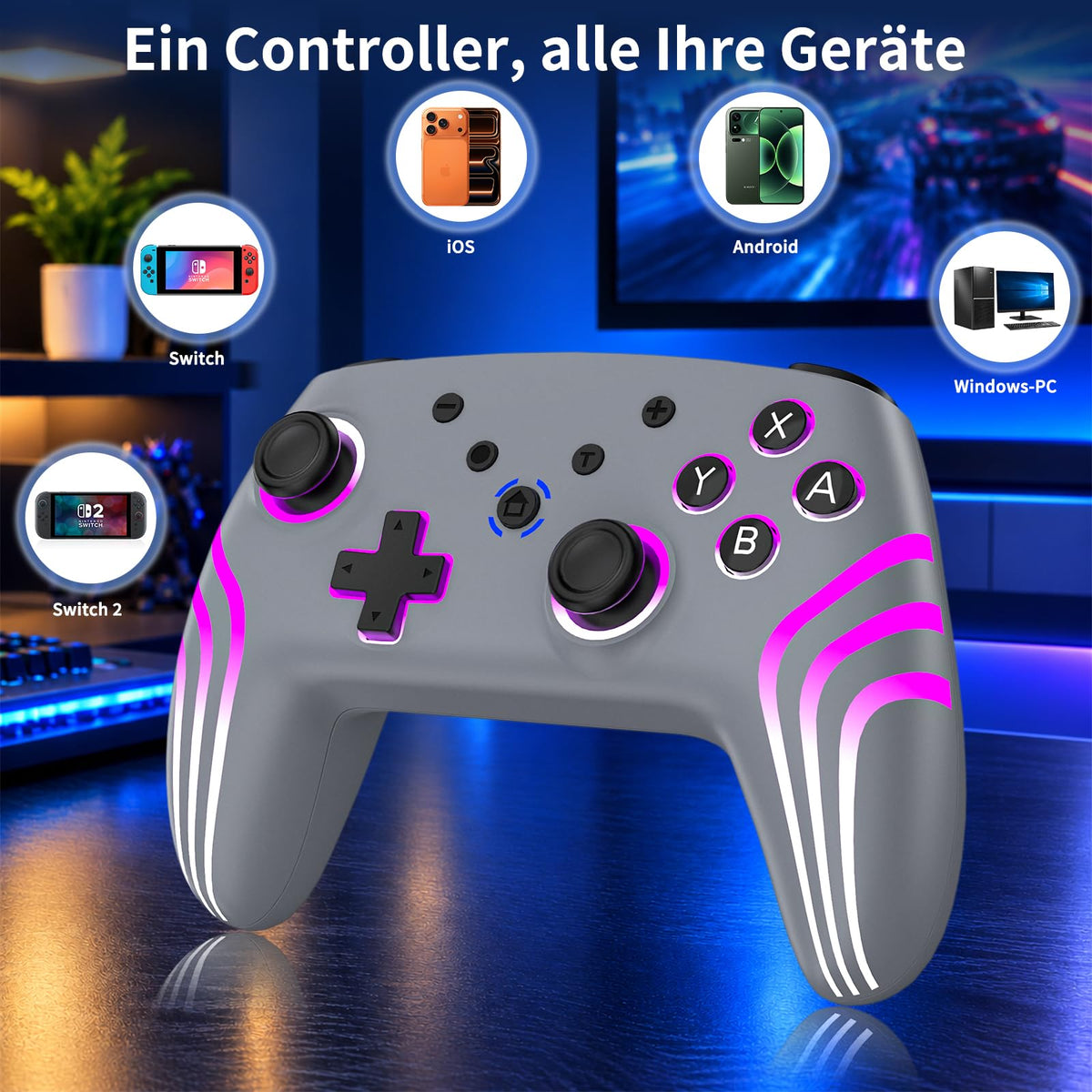Reddening Switch 2 Controller für Switch/Switch 2/Switch Lite/Switch OLED,Switch Controller mit Doppel Vibration,Switch 2 Pro Controller mit 6 Achsen Gyro,Hall Joystick,Aufwachen,Turbo (Weiß Schwarz)