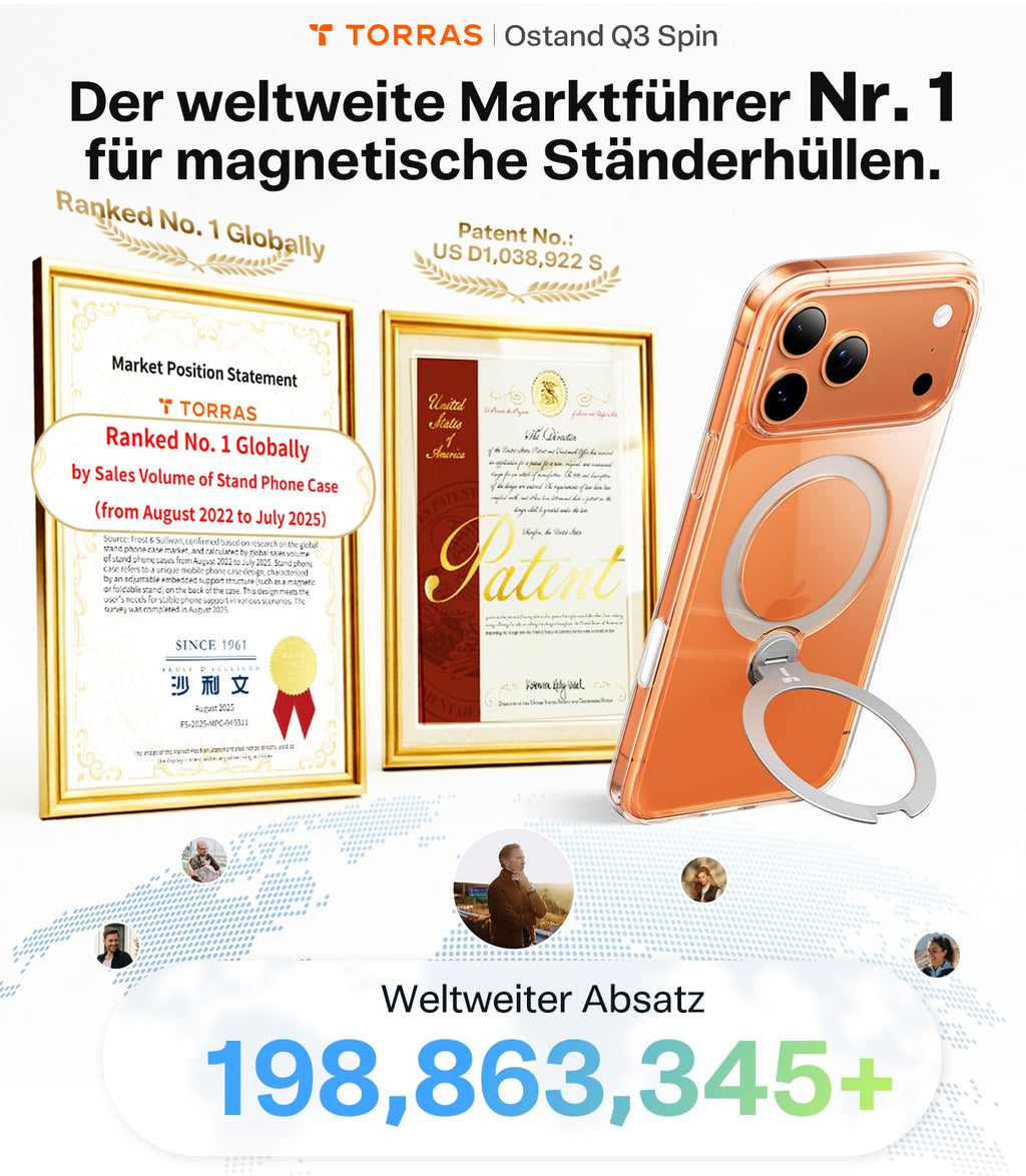 TORRAS Ostand Q3 Spin für iPhone 18 Pro Hülle für MagSafe 360°Stand Schwarz