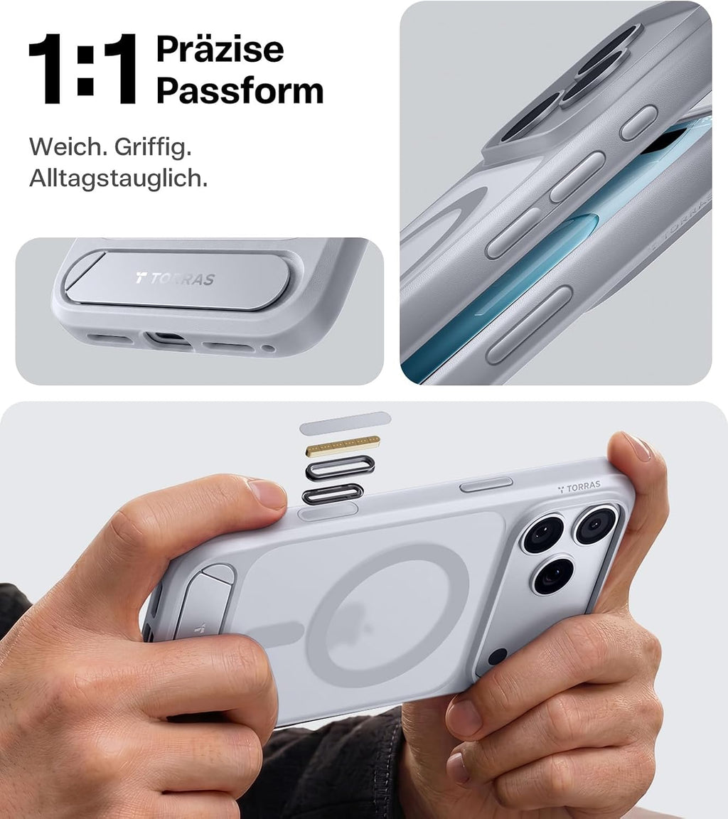 TORRAS Ostand L1 Hülle für iPhone 16 Pro für MagSafe Case, Schwarz