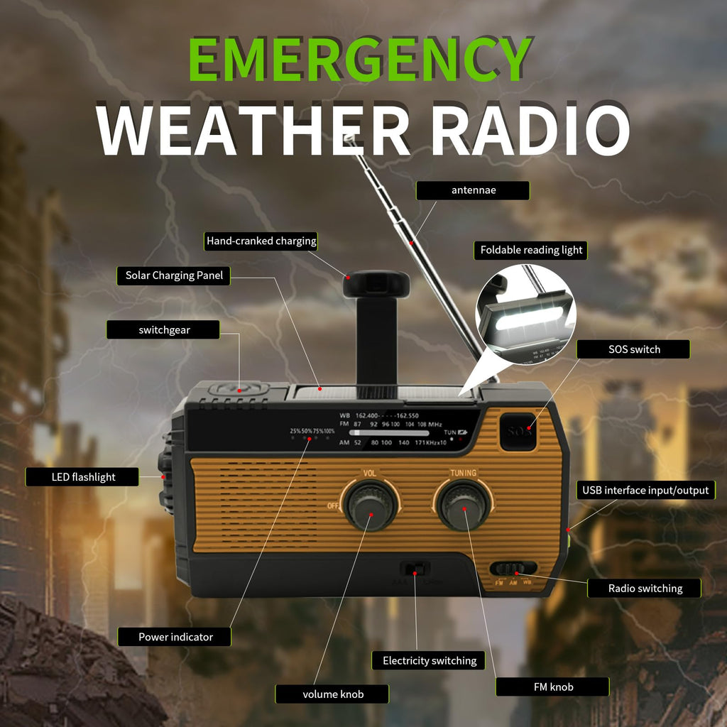 Notfall-Solarradio,Solarbaby Selbstbetriebenes Kurbelradio mit LED-Taschenlampe, SOS-Alarm,AM/FM Wetter Wind Up Radio mit 2000mAh Akku für Notladung von Smartphone,(Rod)