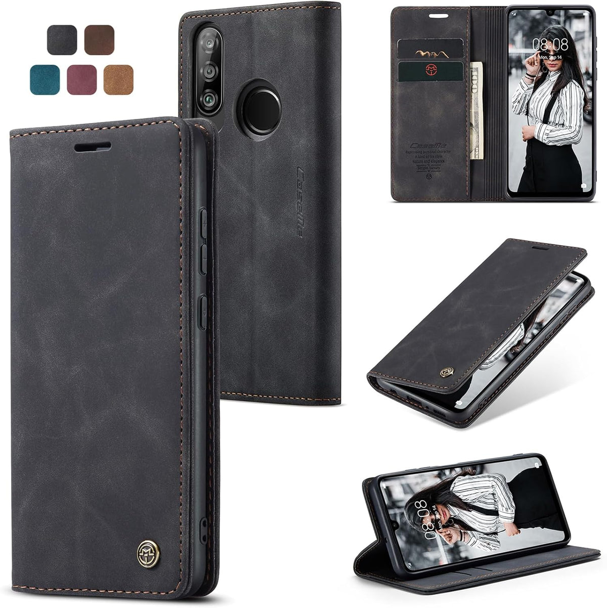 Handyhülle für Honor Magic 6 Pro Hülle Premium PU Klapphülle RFID Lederhülle Faltbare Schutzhülle Kartenfach Standfunktion Handytasche Hülle Honor Magic 6 Pro 5G - Schwarz