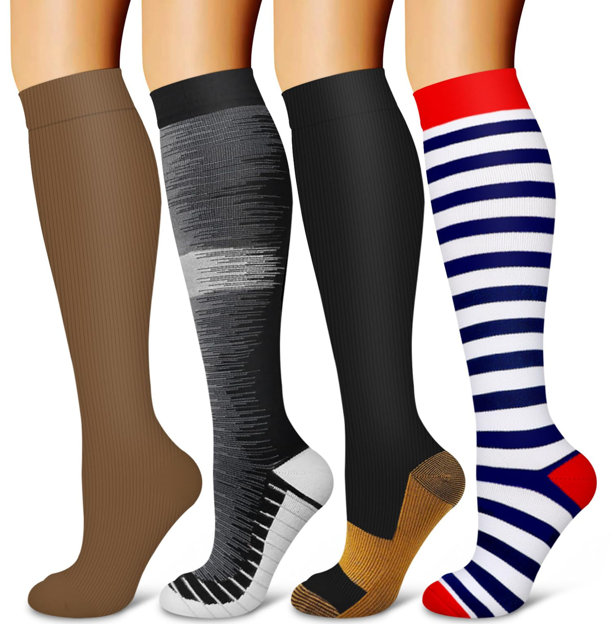 Laite Hebe 4 Pairs-Compression Socks for Women&Men Circulation-Best Support for Nurses
