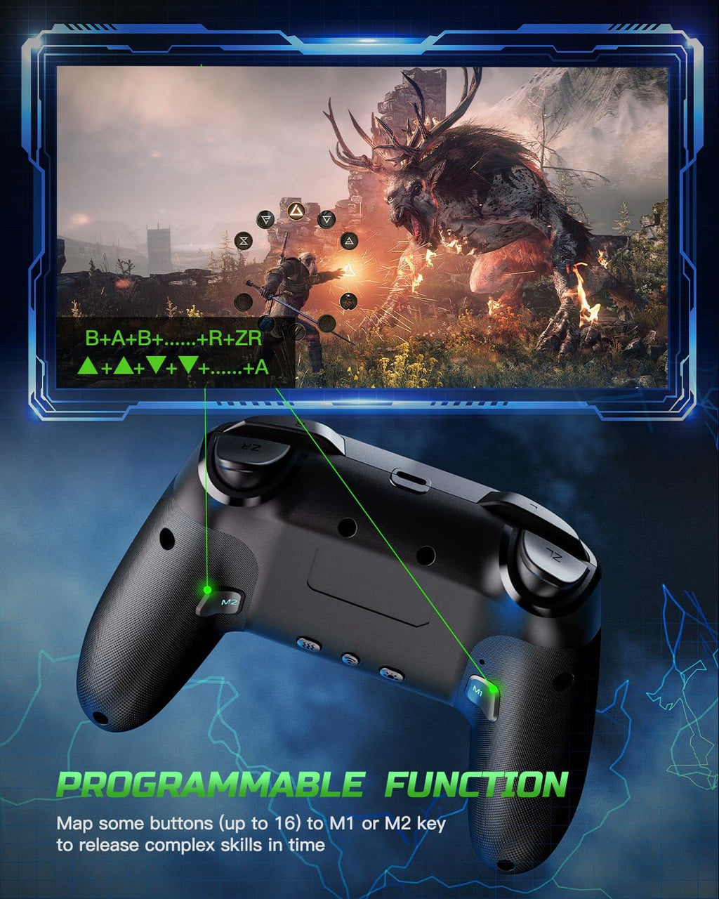 VOYEE Switch Controllers kompatibel mit Switch/Lite/OLED/Windows, Programmierbar RGB Blitz LED, Drahtloser Pro Controller mit Eine Schlüsselpaarung Vibration Aufwachen