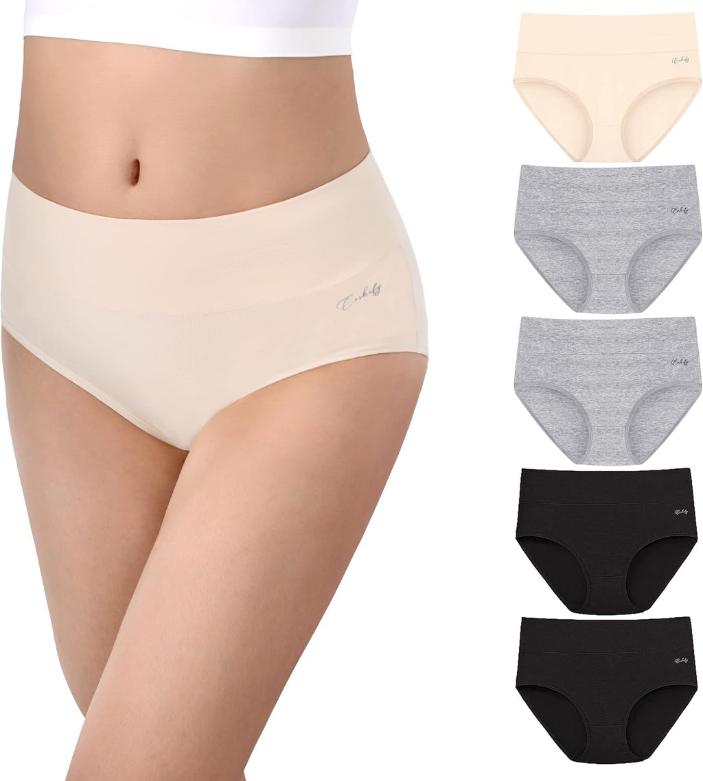 anqier Damen-Unterhosen, 5er-Pack, Stretch-Baumwolle, hoch geschnittene Slips für Damen