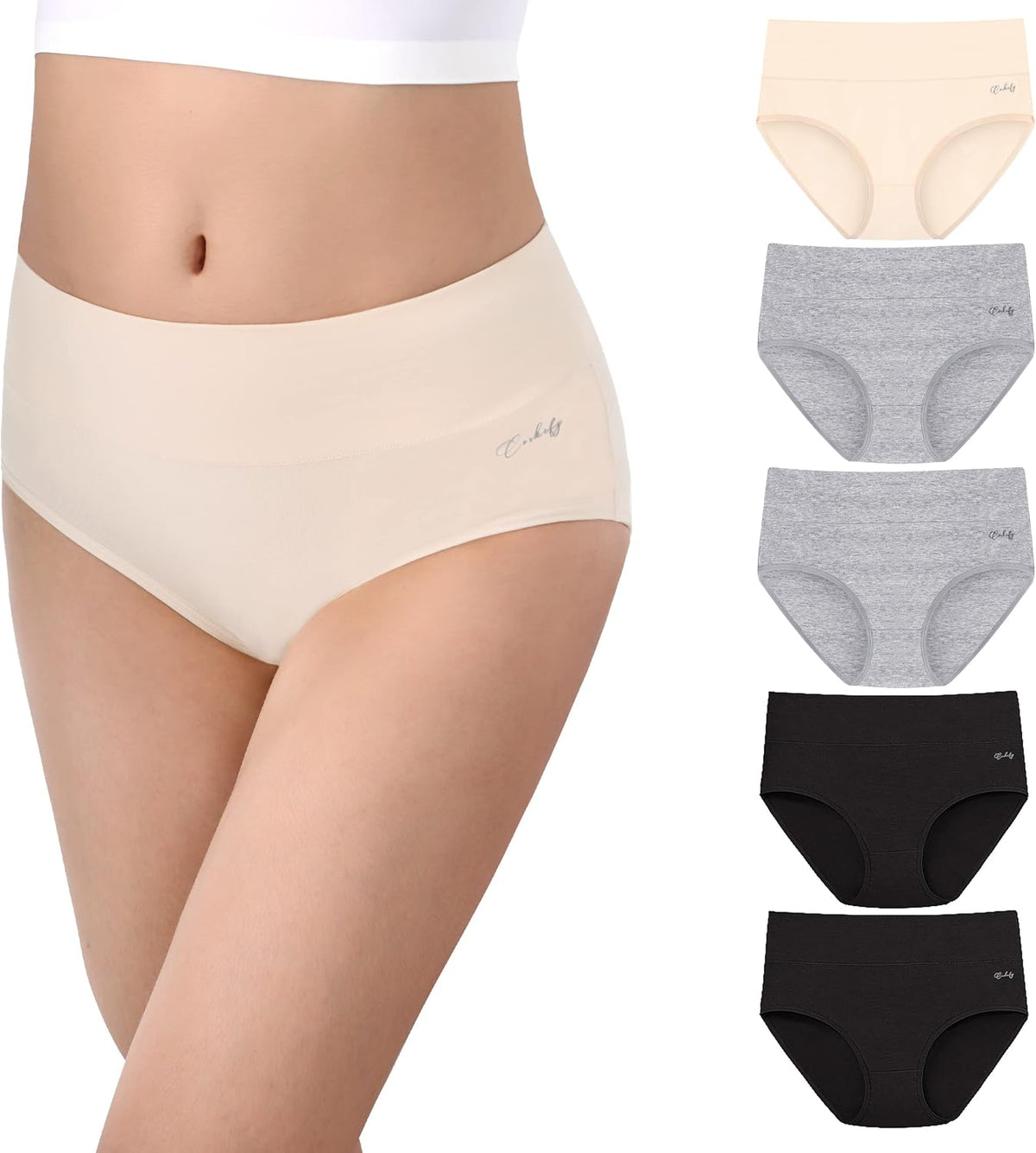 anqier Damen-Unterhosen, 5er-Pack, Stretch-Baumwolle, hoch geschnittene Slips für Damen