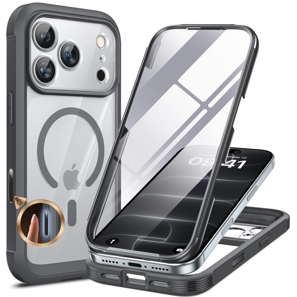 Miracase für iPhone 17 Hülle 6,3 Zoll,360 Grad Komplettschutz,Schwarz