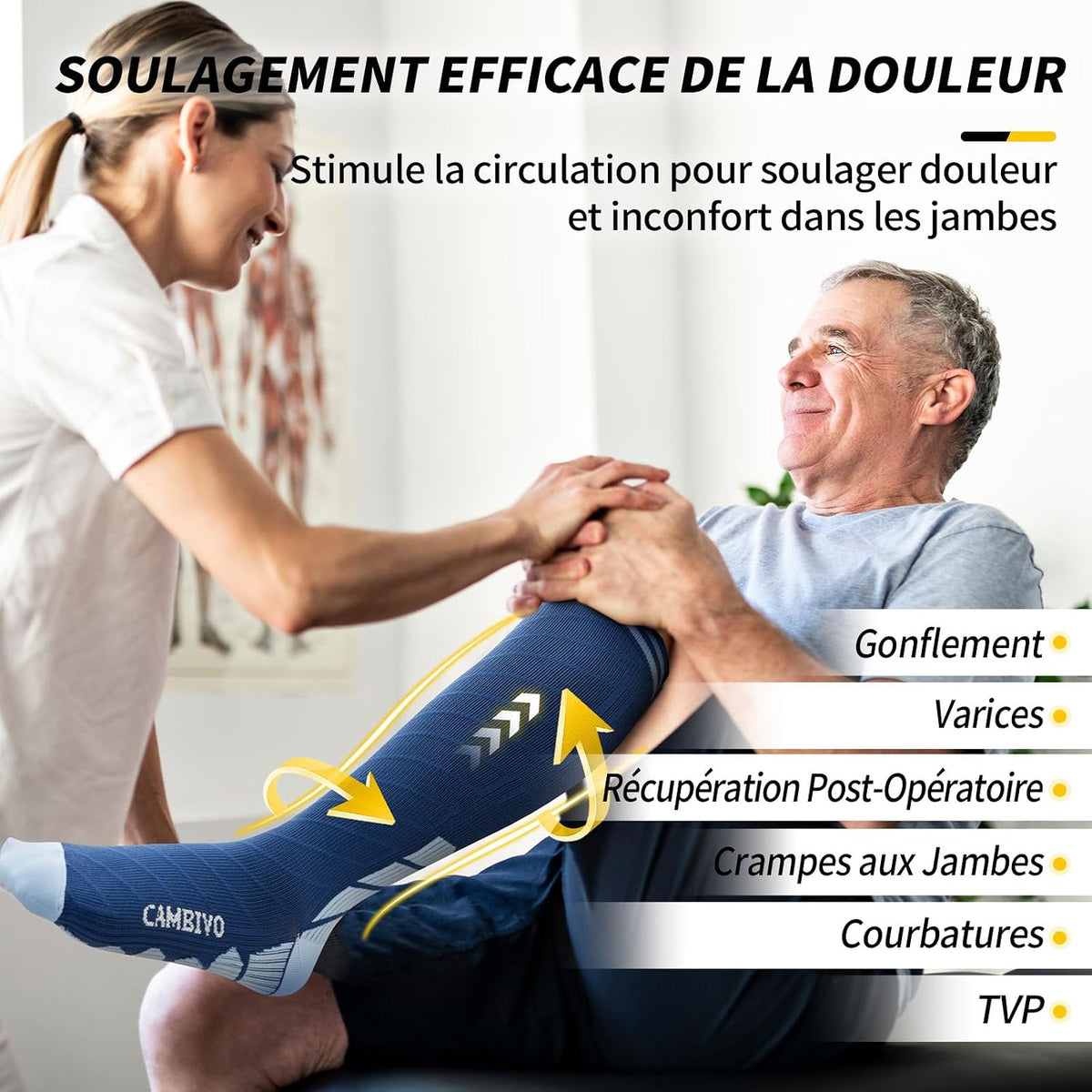 CAMBIVO Bas de Contention Femme Homme 3Paires, Chaussettes de Compression 20-30mmHg, Chaussette Contention Classe 2, pour Circulation Sanguine, Course a Pied, Voyage Avion, Sport, Running, Infirmiere