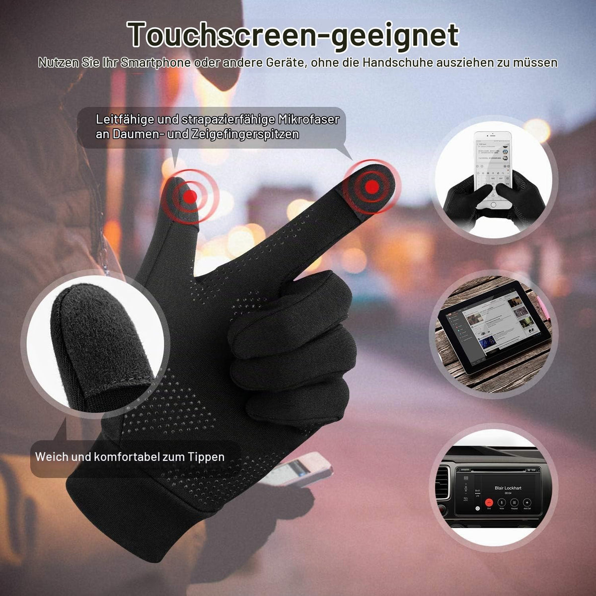 Unigear Touchscreen Handschuhe, Herren Damen Sporthandschuhe Handschuhfutter Outdoor Laufhandschuhe Warme Winddichte Winterhandschuhe Anti-Rutsch Full Finger für Laufen, Fahren, Radfahren, Wandern