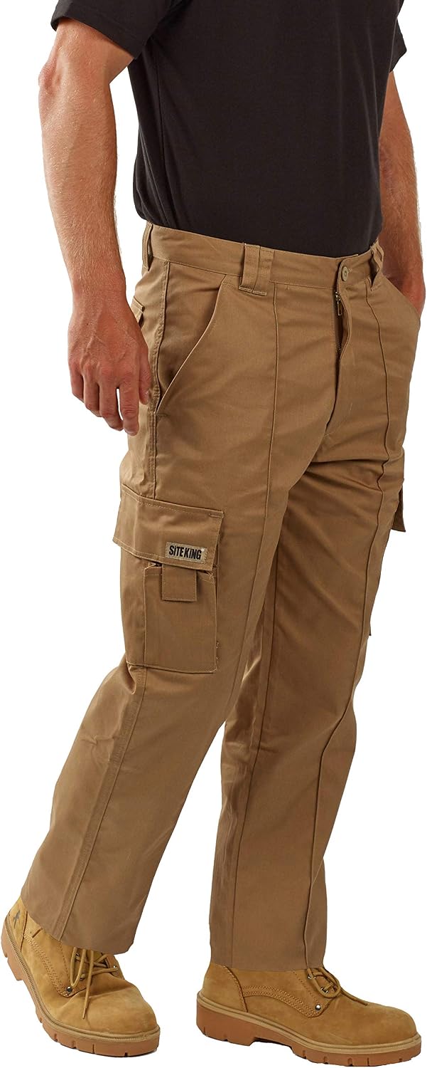 SITE KING Mens Cargo Combat Work Trousers, Sizes 28 to 56 Button & Zip Fly