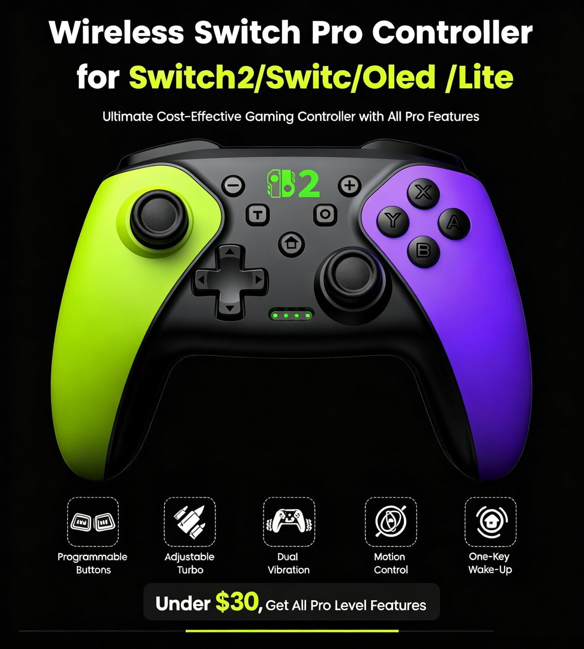 HELLCOOL Switch Controller, Kabellos Switch Pro Controller für Switch/Lite/OLED Konsole, Macro/Turbo/Aufwachfunktion, Präzise Steuerung, Dual Motors Vibration, 15 Std Spieldauer