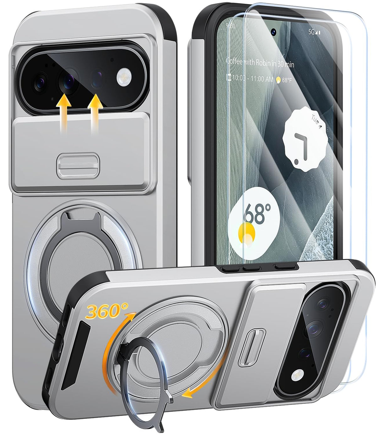 AOUIA für Samsung Galaxy S26 Ultra Hülle mit 2 Stück Panzerglas, Kameraschutz, 360° drehbarer Ringständer, Militärstandard Stoßschutz, robuste Handyhülle für Samsung S26 Ultra, Schwarz