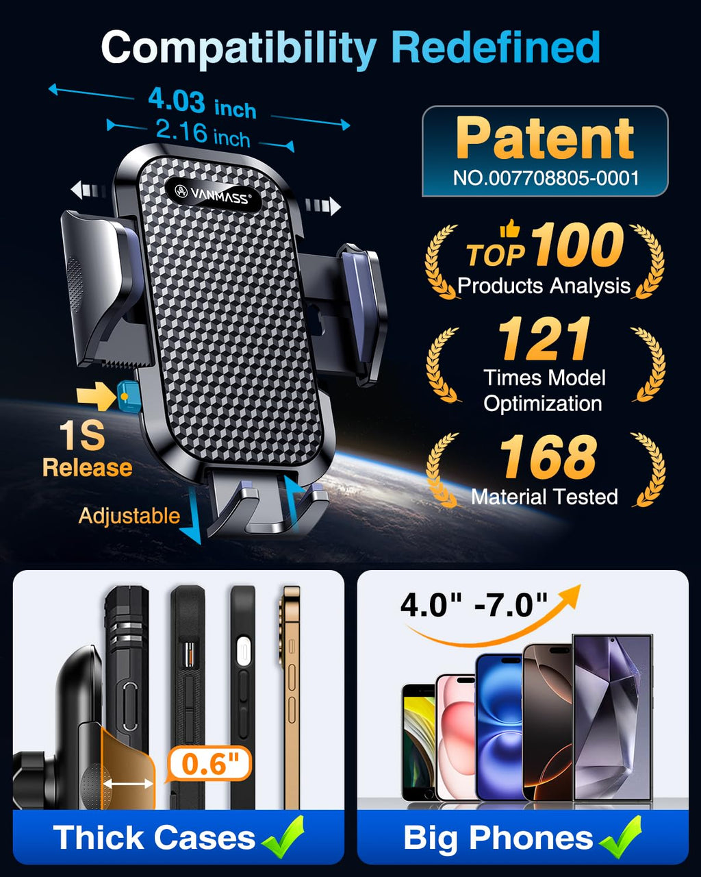 VANMASS 2026【Militär-Klasse】Handyhalterung Auto Upgrade【Stärkste Saugnapf & Lüftungshaken】4 in 1 Handy Halterung Auto 360° Drehbar Handyhalter Auto Armaturenbrett Scheibe Wand für iPhone Samsung usw