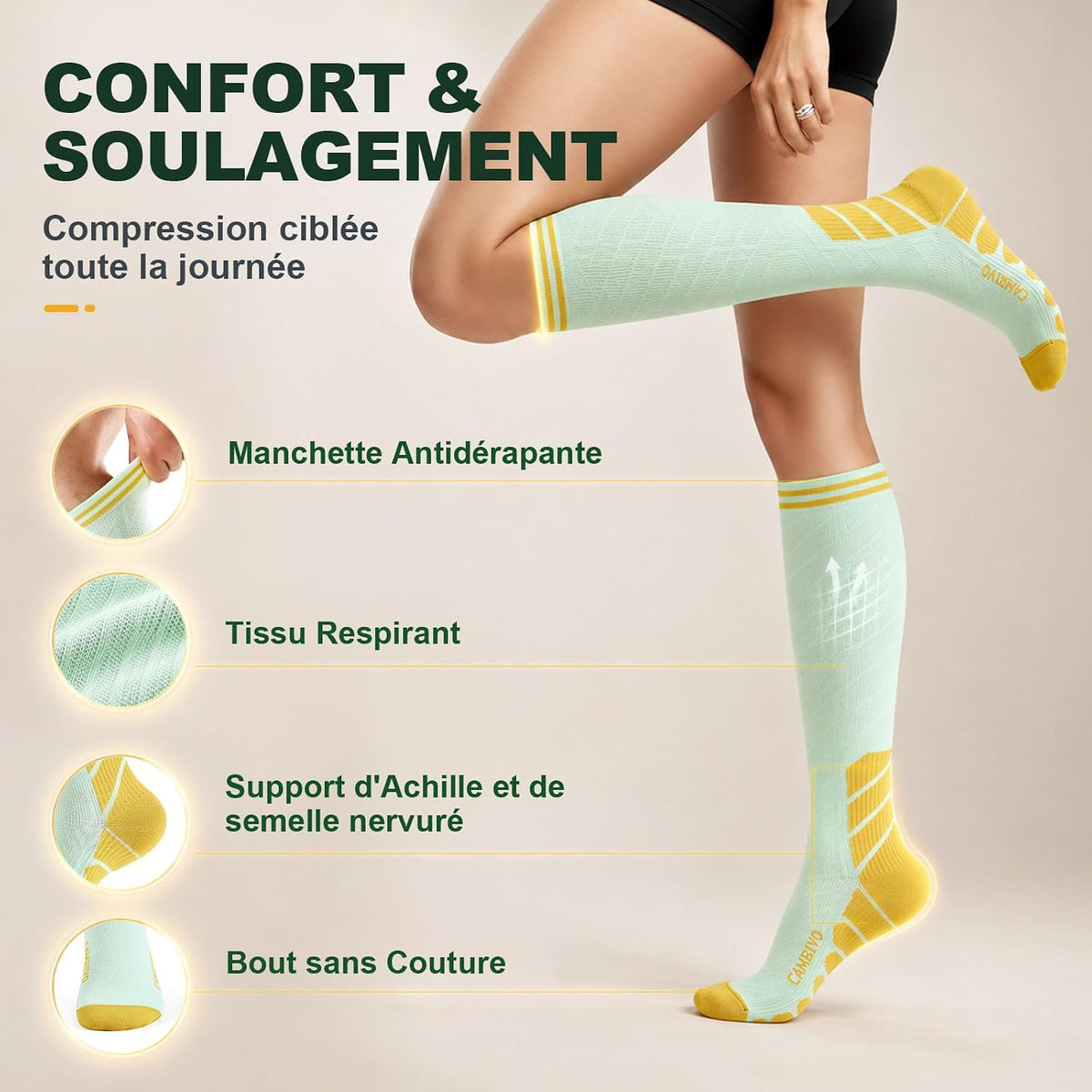 CAMBIVO Bas de Contention Femme Homme 3Paires, Chaussettes de Compression 20-30mmHg, Chaussette Contention Classe 2, pour Circulation Sanguine, Course a Pied, Voyage Avion, Sport, Running, Infirmiere