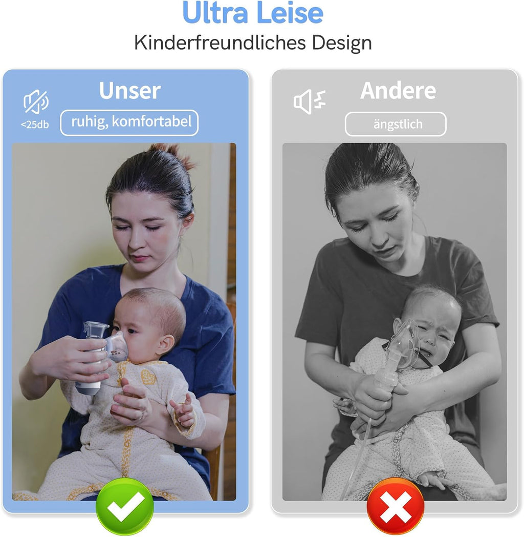 Inhalationsgerät, JOSSIS Ultra Leise Inhaliergeräte für Erwachsene, Kinder, Partikelgröße 1-5µm, Einstellbarer Sprühnebel, Aufladbarer Inhalator