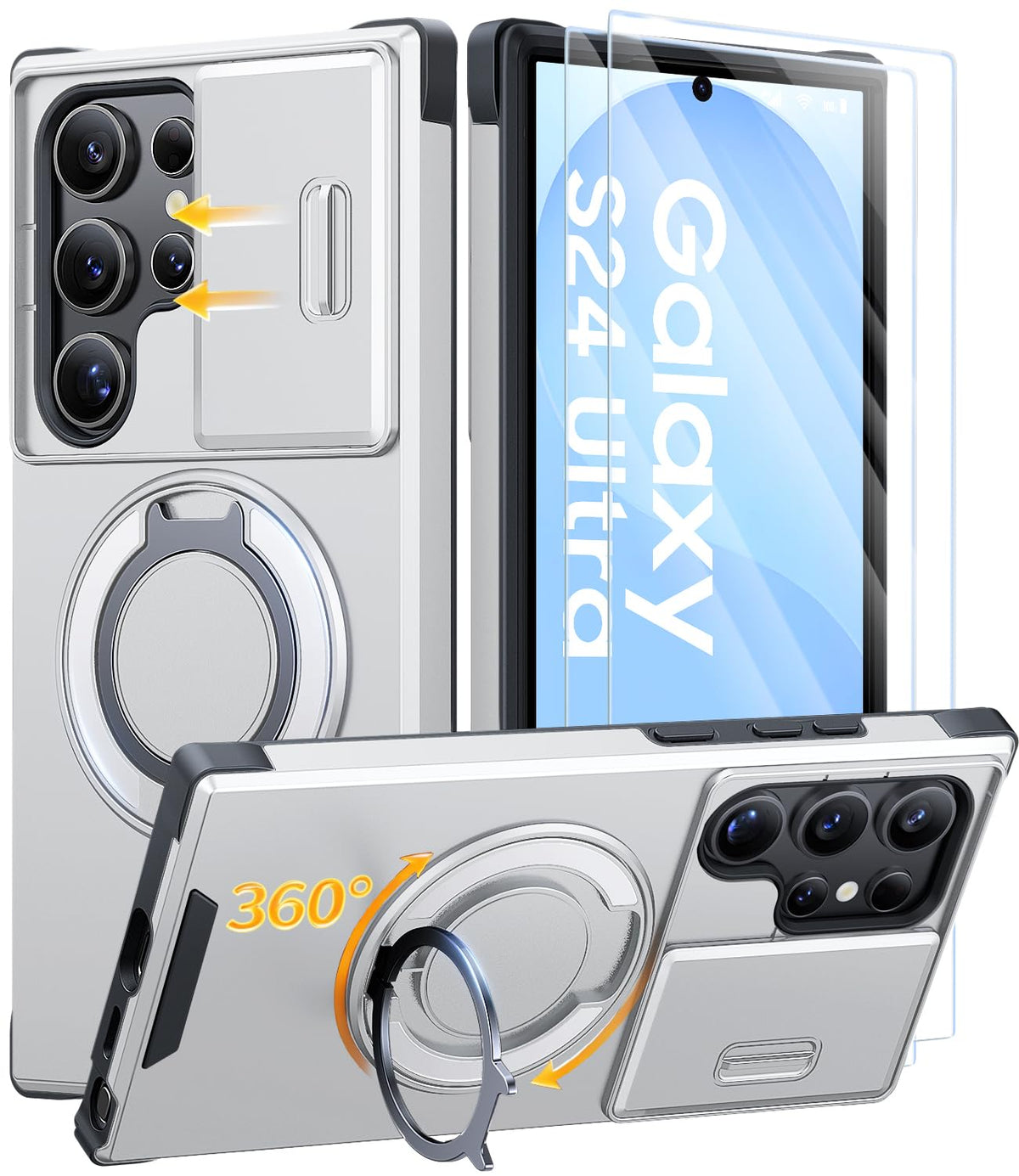 AOUIA für Samsung Galaxy S26 Ultra Hülle mit 2 Stück Panzerglas, Kameraschutz, 360° drehbarer Ringständer, Militärstandard Stoßschutz, robuste Handyhülle für Samsung S26 Ultra, Schwarz