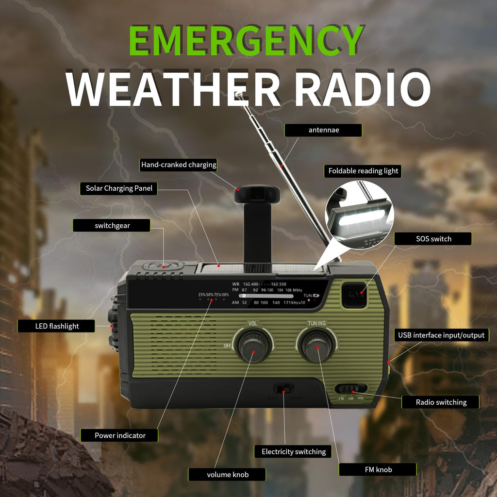 Notfall-Solarradio,Solarbaby Selbstbetriebenes Kurbelradio mit LED-Taschenlampe, SOS-Alarm,AM/FM Wetter Wind Up Radio mit 2000mAh Akku für Notladung von Smartphone,(Rod)