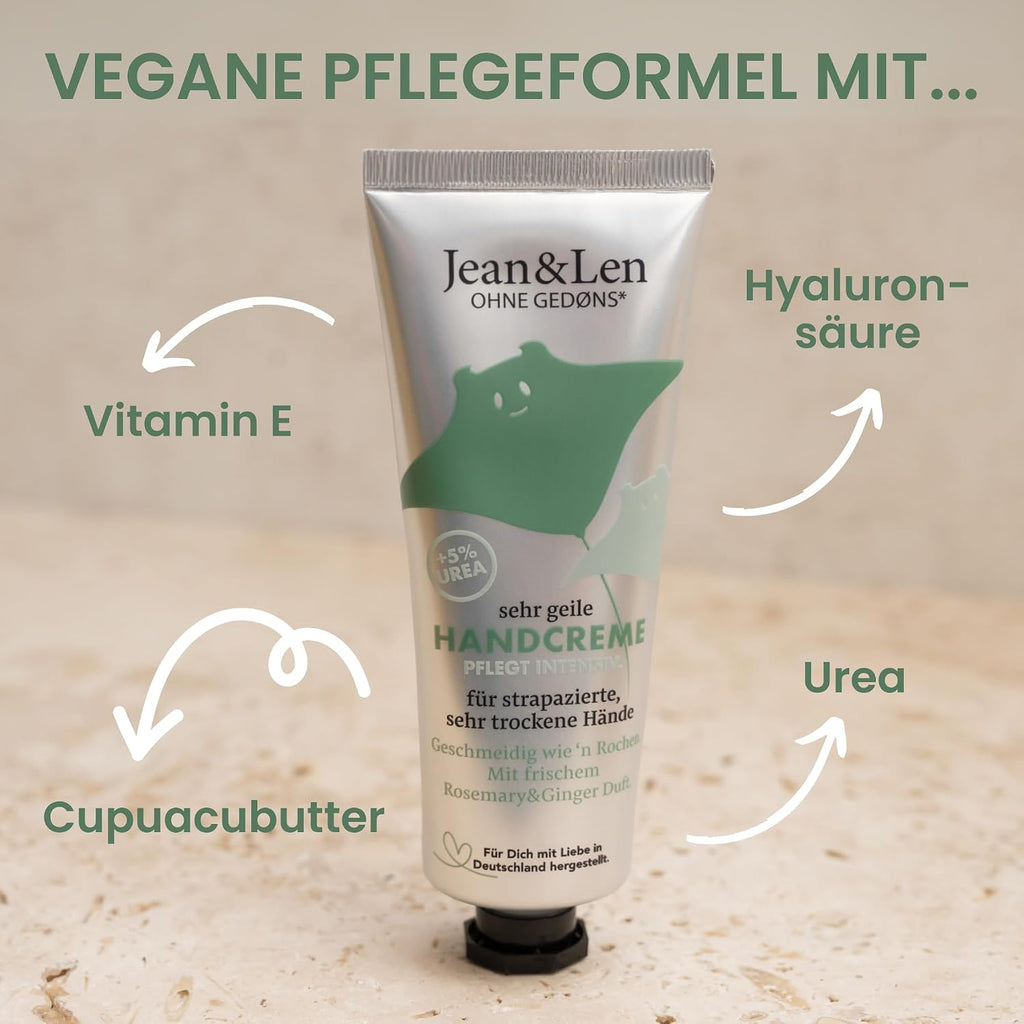 Jean & Len Sehr geile Handcreme Rosemary & Ginger, vegan, 6 x 75 ml