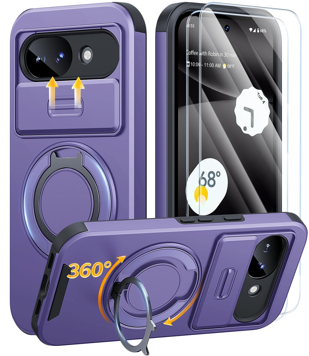 AOUIA für Samsung Galaxy S26 Ultra Hülle mit 2 Stück Panzerglas, Kameraschutz, 360° drehbarer Ringständer, Militärstandard Stoßschutz, robuste Handyhülle für Samsung S26 Ultra, Schwarz