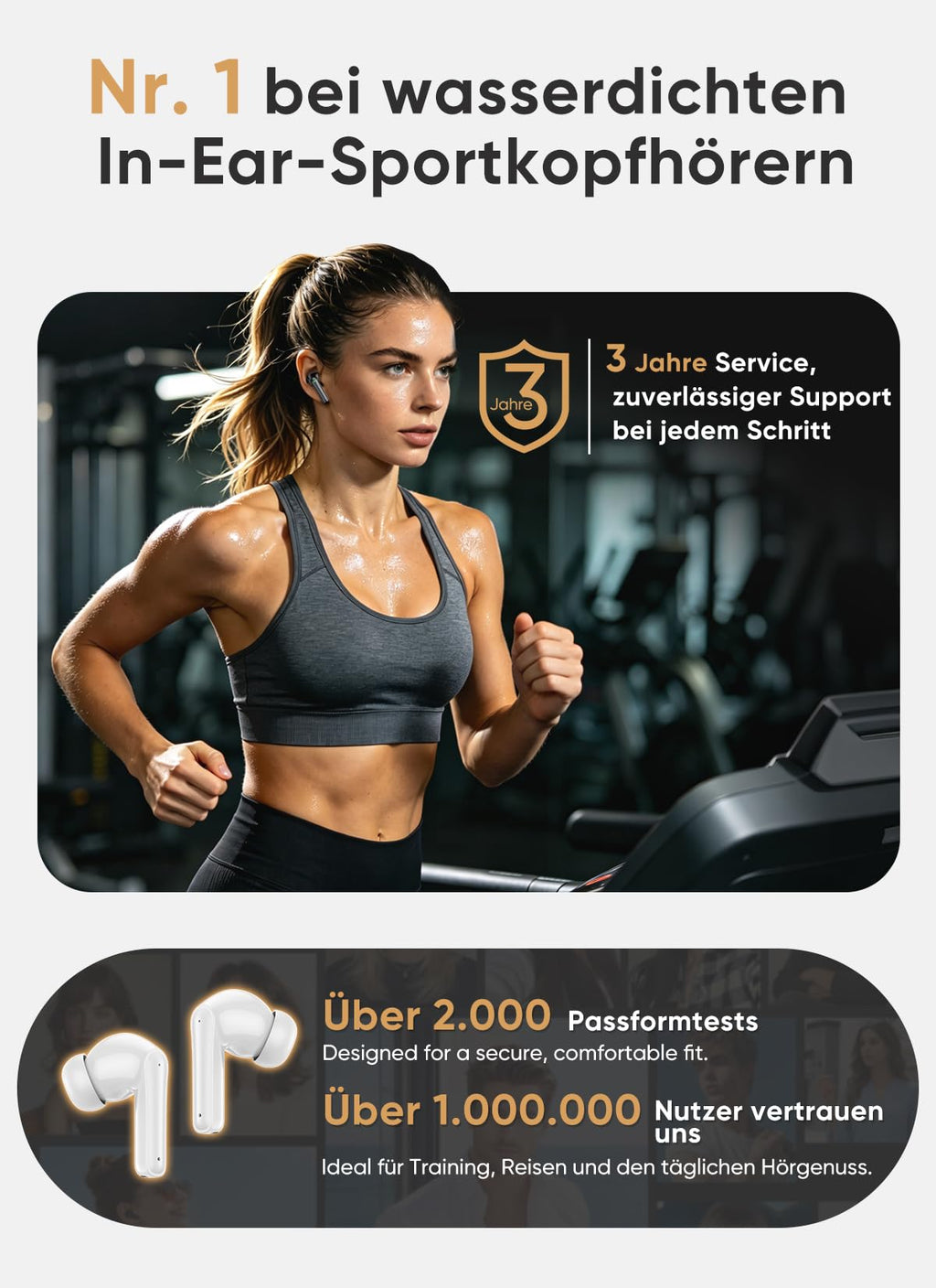 Bluetooth 5.4 Kabellose In-Ear Kopfhörer mit Smart Touchscreen, 48 Std. Wiedergabezeit, Aktive ANC Geräuschunterdrückung + ENC Anrufverarbeitung, 5 EQ-Modi, HiFi Stereo, IPX7 Wasserdicht Austerweiß