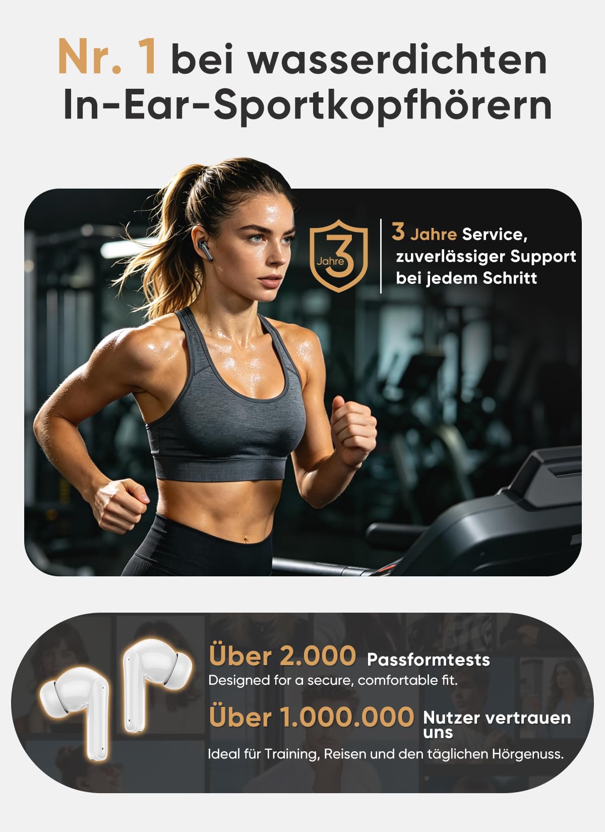 Bluetooth 5.4 Kabellose In-Ear Kopfhörer mit Smart Touchscreen, 48 Std. Wiedergabezeit, Aktive ANC Geräuschunterdrückung + ENC Anrufverarbeitung, 5 EQ-Modi, HiFi Stereo, IPX7 Wasserdicht Austerweiß