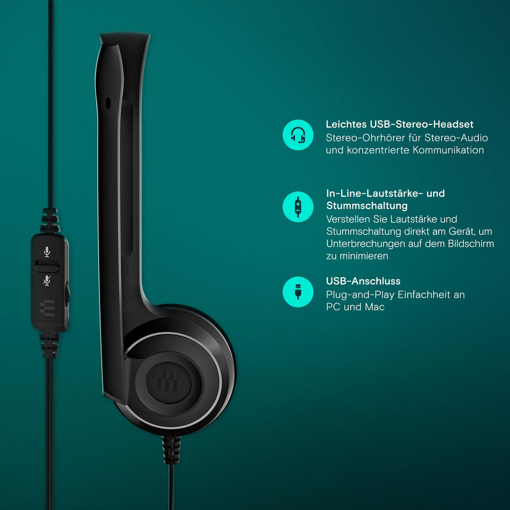 EPOS C1 Vielseitiges Business- Headset mit Mikrofon, Universellem 3,5-mm-Klinkenstecker, Breite Gerätekompatibilität - kopfhörer mit Kabel, mikrofon PC, Rauschunterdrückendes Mikrofon, on Ear