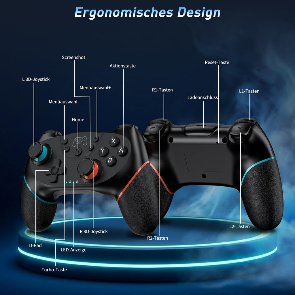Reddening Switch 2 Controller für Switch/Switch 2/Switch Lite/Switch OLED,Switch Controller mit Doppel Vibration,Switch 2 Pro Controller mit 6 Achsen Gyro,Hall Joystick,Aufwachen,Turbo (Weiß Schwarz)