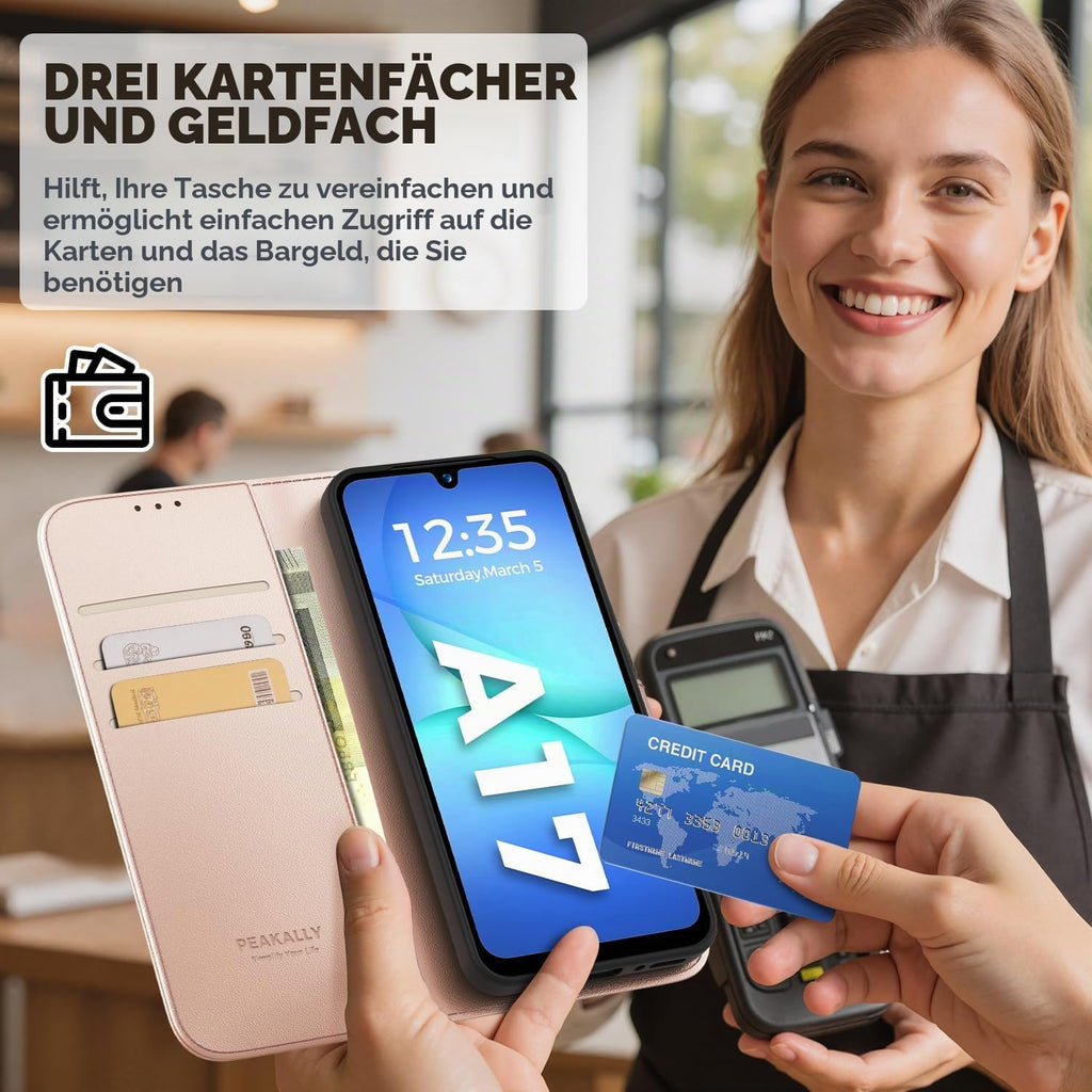 Peakally Handyhülle für Samsung Galaxy A17 5G Hülle [Mit 1 Stück Panzer Schutz Glas] [Premium PU Leder] [RFID-Blockierung] [Kartenfach] Klapphülle kompatibel mit Galaxy A17 5G / 4G - Grün