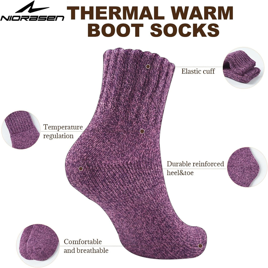 Niorasen Women's Thermal Socks, 3 Pairs Full Cushioned, Cosy Gift Winter