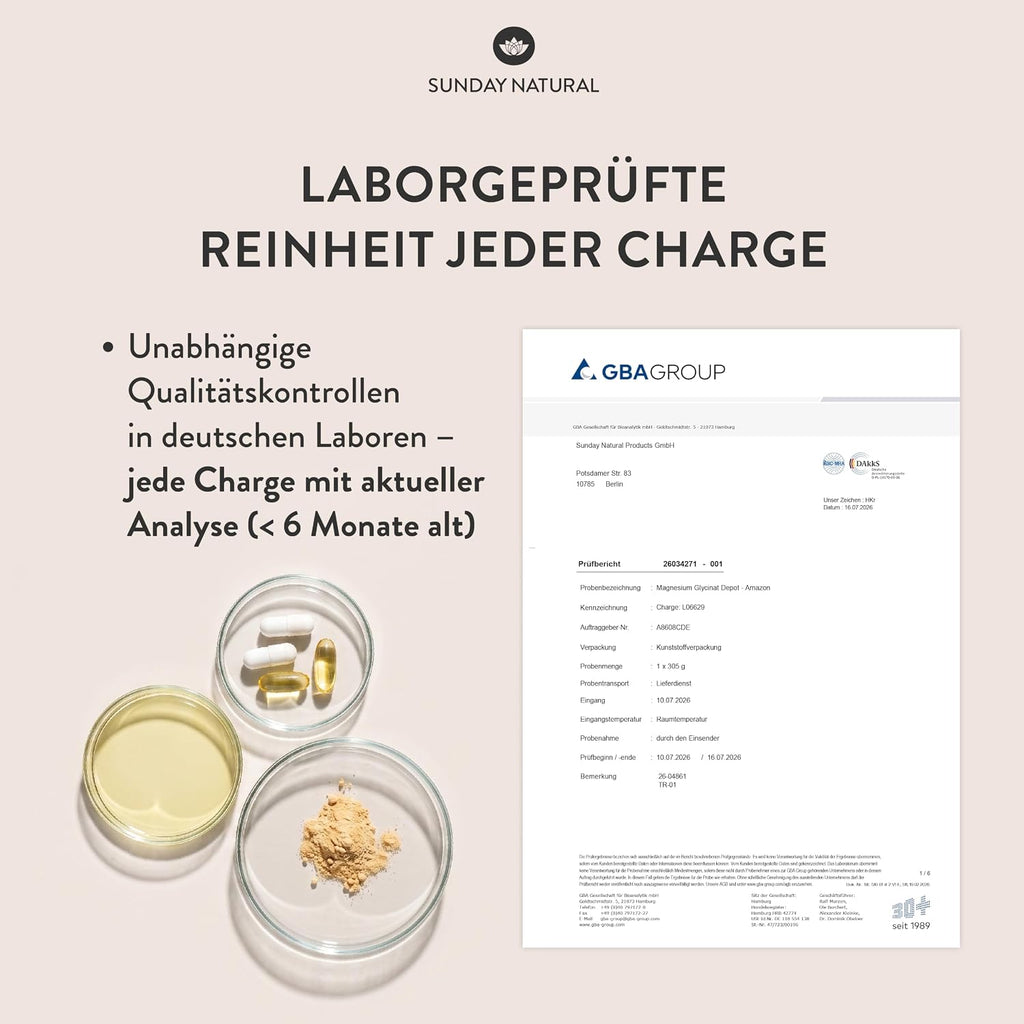 SUNDAY NATURAL® Magnesium Bisglycinat - 240 Kapseln - 300mg reines Magnesium pro Tagesdosis - Depot Magnesiumglycinat als organisches Aminosäurechelat - Laborgeprüft, vegan
