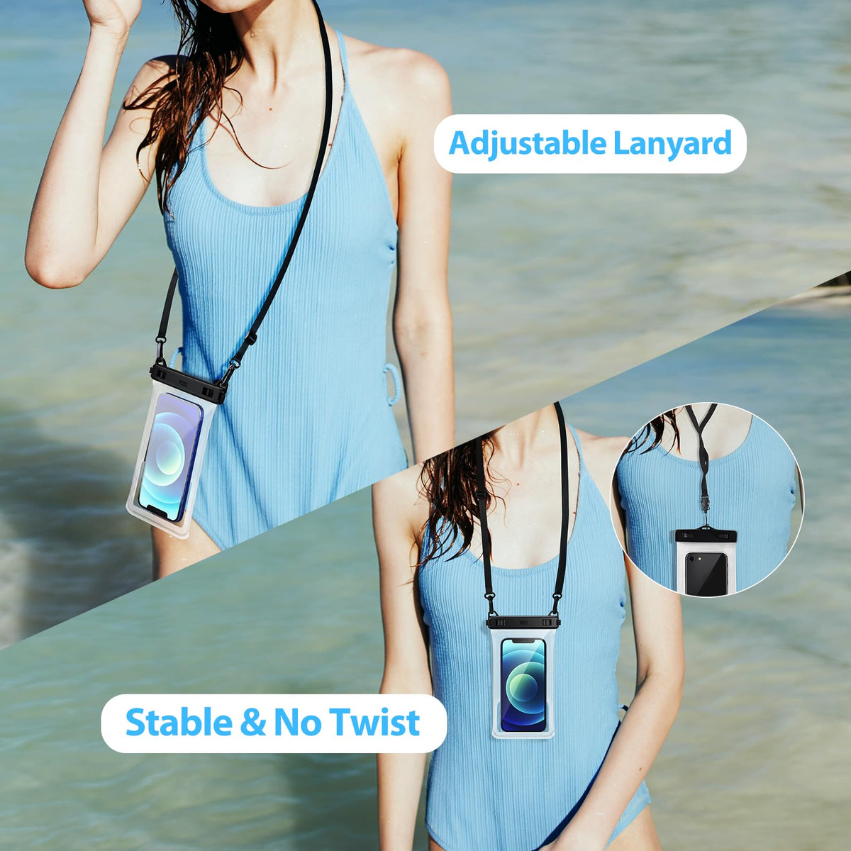 YOSH wasserdichte Handyhülle [Schwimmende & Nahtloser] 2 STK., bis zu 7,5"