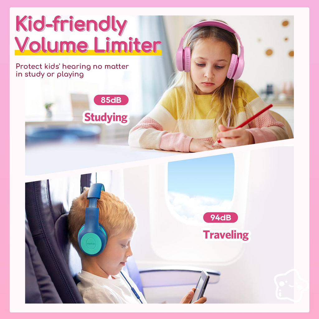 EarFun Kinder Kopfhörer mit 3,5 mm Kabel, Lautstärkebegrenzung, Blau-grün