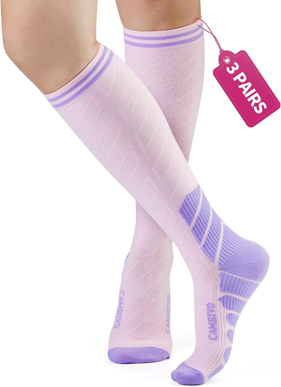 CAMBIVO Bas de Contention Femme Homme 3Paires, Chaussettes de Compression 20-30mmHg, Chaussette Contention Classe 2, pour Circulation Sanguine, Course a Pied, Voyage Avion, Sport, Running, Infirmiere