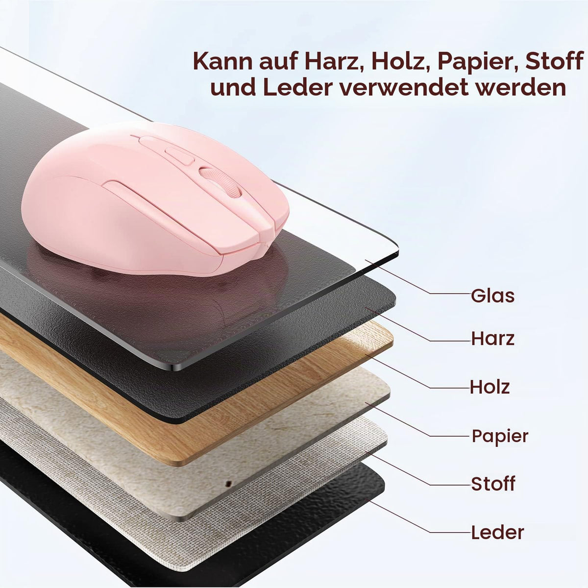 TECKNET Kabellose Maus, 2.4G Optische Funkmaus mit USB Empfänger, Grau
