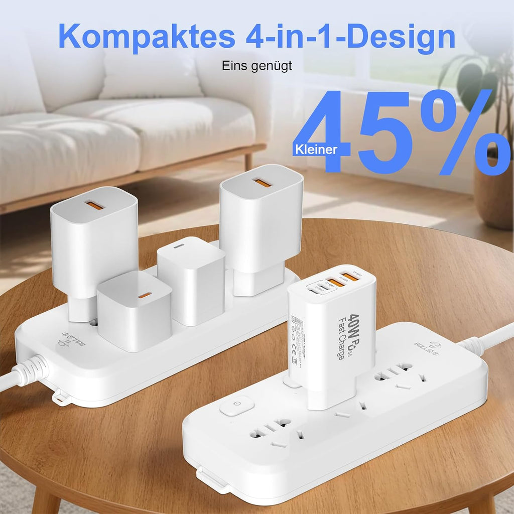 2er Pack USB C Ladegerät, 4 Ports 40W Mehrfach Schnellladegerät Netzteil Power Adapter Für iPhone 18/17/16/15/14/Für iPhone 13/12/11 Pro/Max/Plus/XR/XS/iPad/Samsung Handy, USB C & USB A PD 3.0 Charger