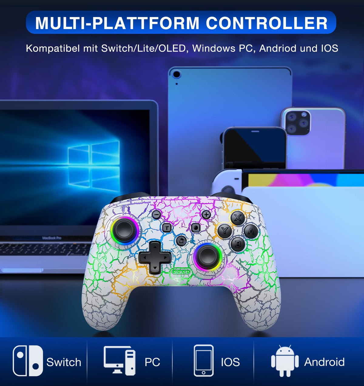 HELLCOOL Switch Controller, Kabellos Switch Pro Controller für Switch/Lite/OLED Konsole, Macro/Turbo/Aufwachfunktion, Präzise Steuerung, Dual Motors Vibration, 15 Std Spieldauer