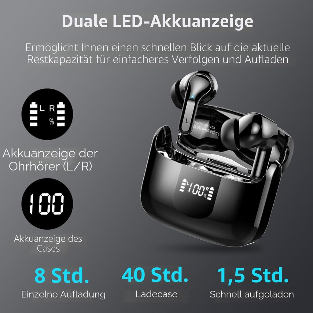 2026 Kopfhörer Kabellos Bluetooth 5.4 Kopfhörer, 6D-Stereo Ohrhörer in Ear