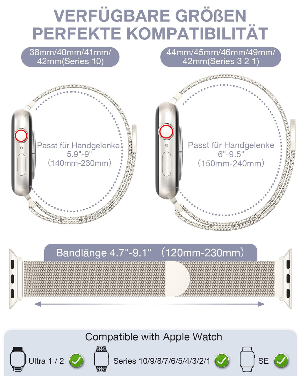 OULUOQI Edelstahl Milanaise Armband für Apple Watch 44mm 46mm 45mm 49mm