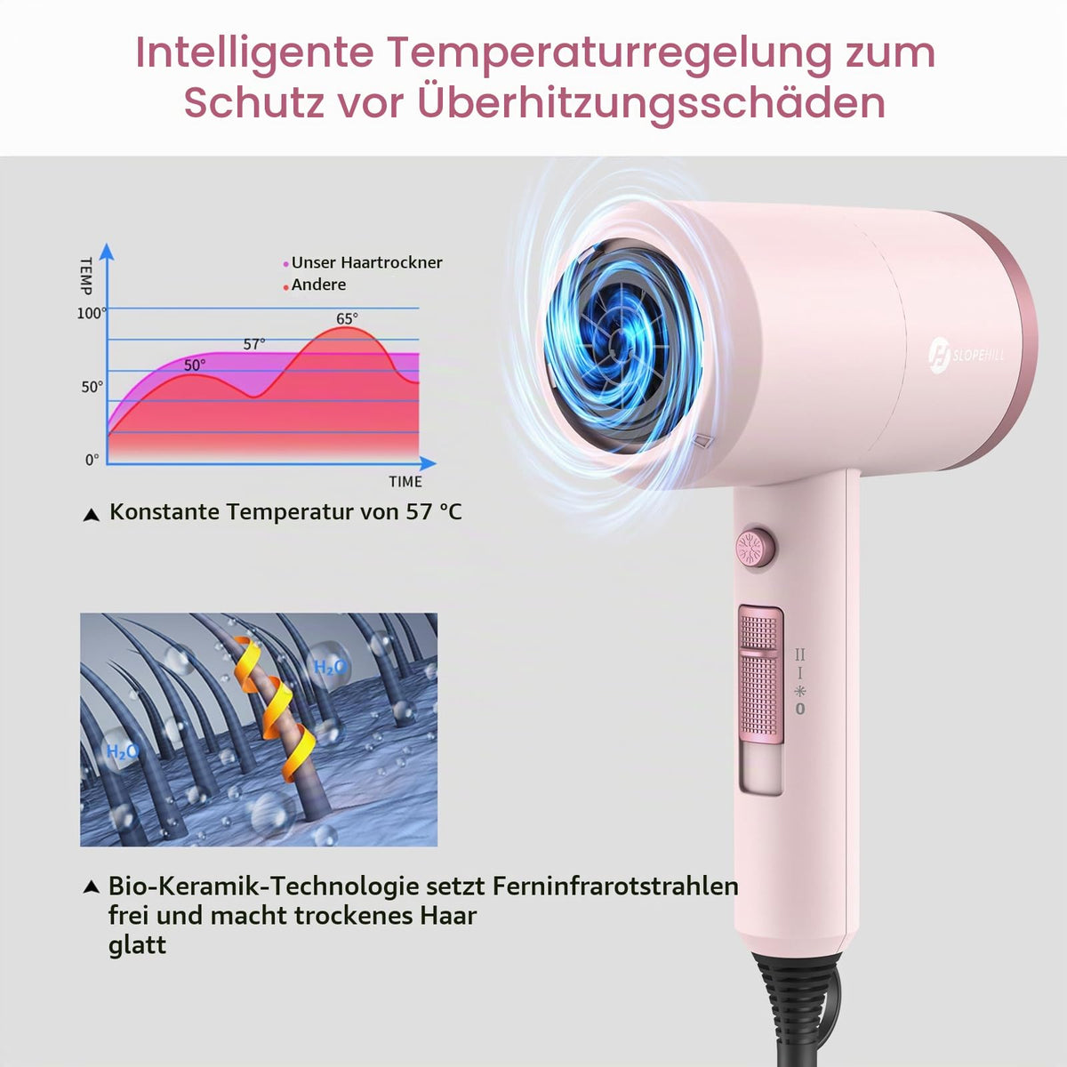 Ionen Föhn AC Motor 1800W Haartrockner slopehill Schnelltrocknen Hair Dryer