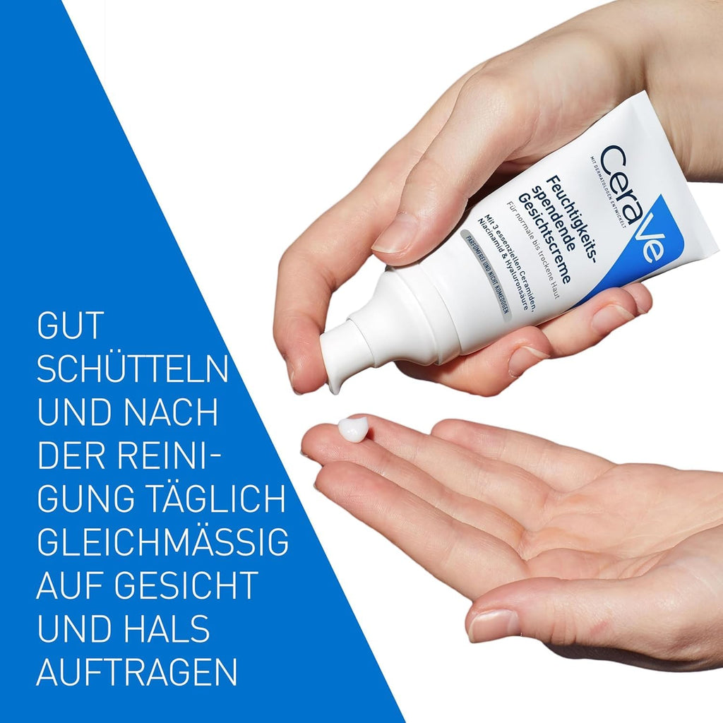 CeraVe Feuchtigkeitsspendende Gesichtscreme für normale bis trockene Haut, Ultraleichte Formel, Mit Hyaluron, Niacinamid und 3 essenziellen Ceramiden