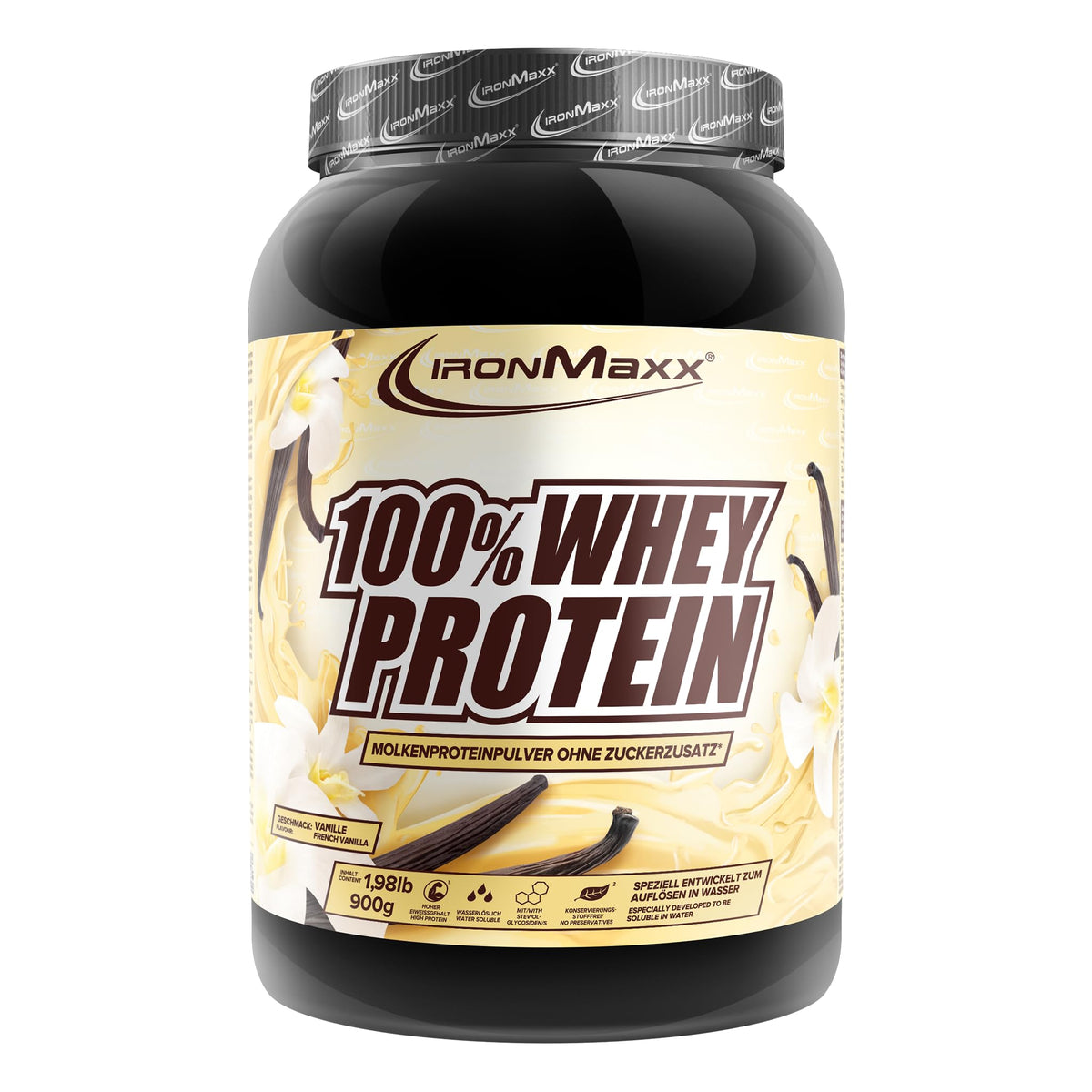 IronMaxx 100% Whey Protein Pulver – French Vanilla 500g Beutel | zuckerreduziertes, wasserlösliches Eiweißpulver aus Molkenprotein | viele verschiedene Geschmacksrichtungen