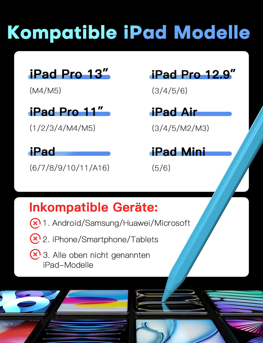 MEKO Stift für Apple iPad 2018–2026, Weiß, 35 Stunden Akkulaufzeit