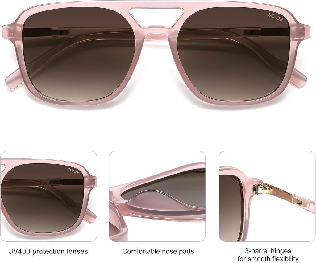 SOJOS Retro Aviator Sunglasses Womens Mens,Trendy Rectangle Shades SJ2202