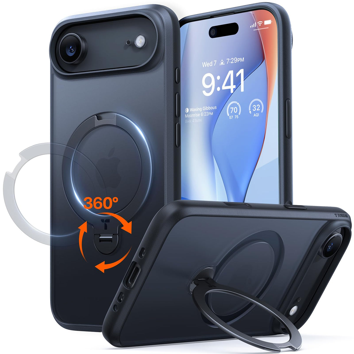 TORRAS Ostand Q3 Spin für iPhone 18 Pro Hülle für MagSafe 360°Stand Schwarz