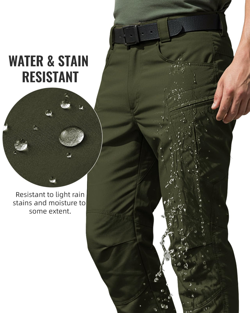 Men's Stretch Tactical Pants Waterproof Ripstop Fabric Cargo Pants Lightweight Casual Hiking Outdoor Work Pants (No Belt)