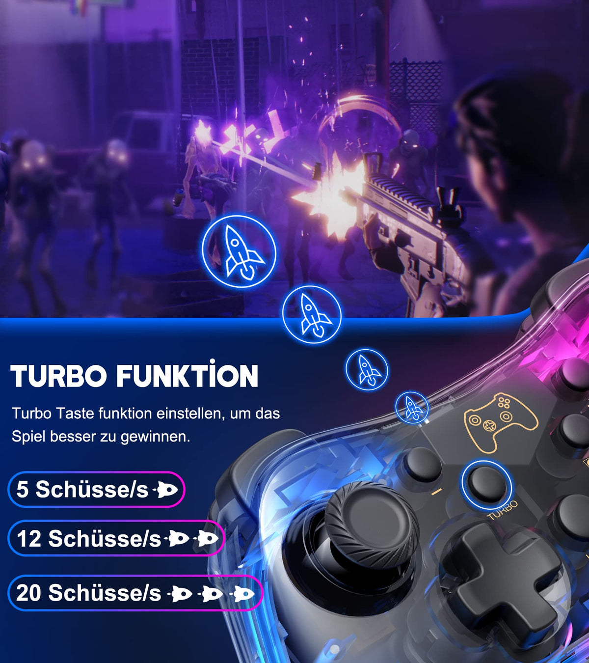 HELLCOOL Switch Controller, Kabellos Switch Pro Controller für Switch/Lite/OLED Konsole, Macro/Turbo/Aufwachfunktion, Präzise Steuerung, Dual Motors Vibration, 15 Std Spieldauer
