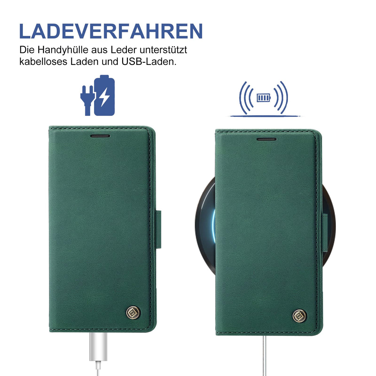 Giyer Handyhülle für Samsung Galaxy S24 5G Hülle mit Schutzfolie, Schutzhülle Galaxy S24 5G PU Leder Wallet Flip Case Standfunktion Kartenfach Klapphülle für Samsung S24 Ultra Full Cover (Grün)