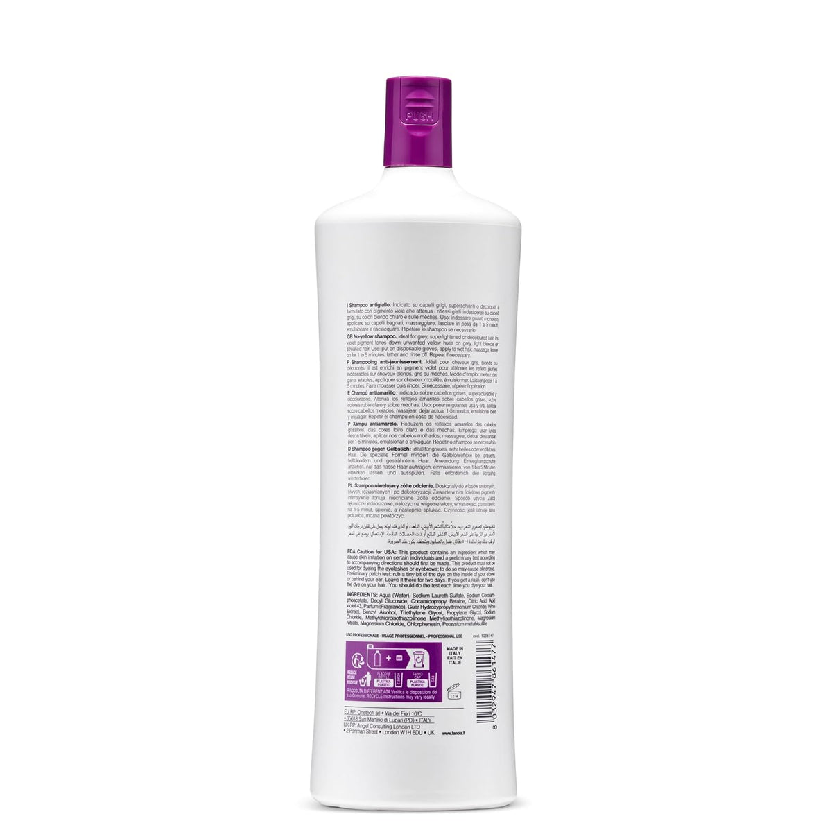 Fanola No yellow Silber-Glanz-Shampoo Anti-Gelbstich, 1L (1er Pack)