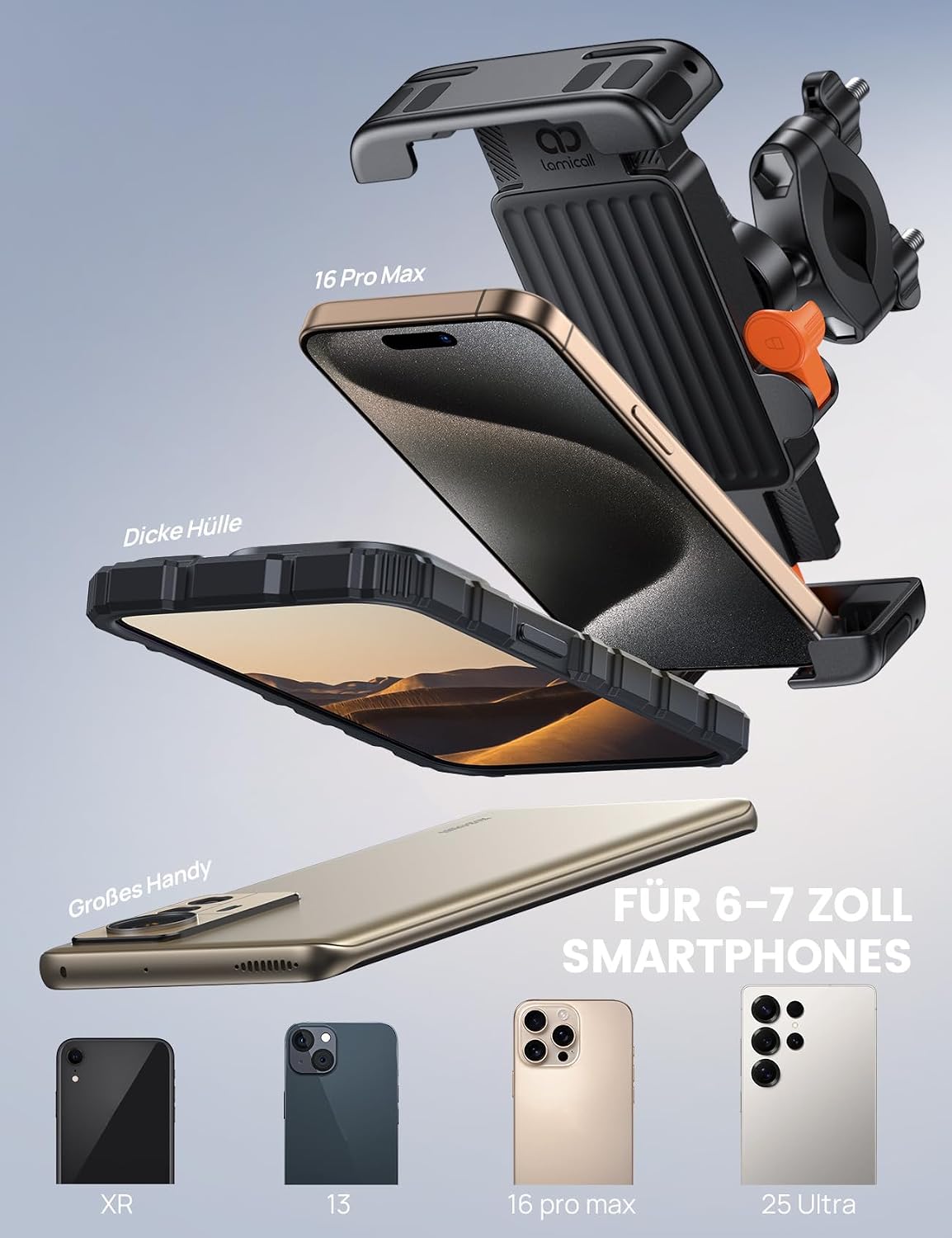 Lamicall Handyhalterung Fahrrad Lenker, Handyhalter Motorrad Halterung